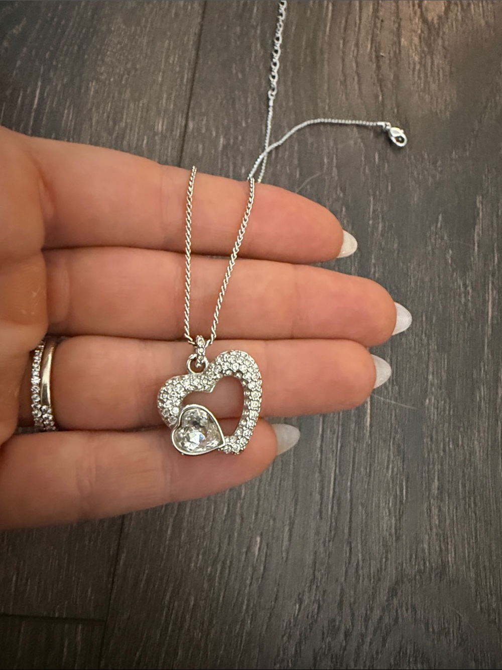 Sterling Silver Heart Pendant Necklace with Swarovski - Silver